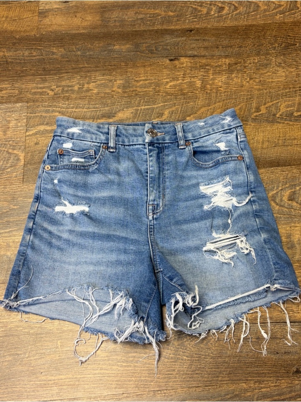 American Eagle Curvy High Rise Shortie Denim Jean Shorts Super Stretch Womens 4